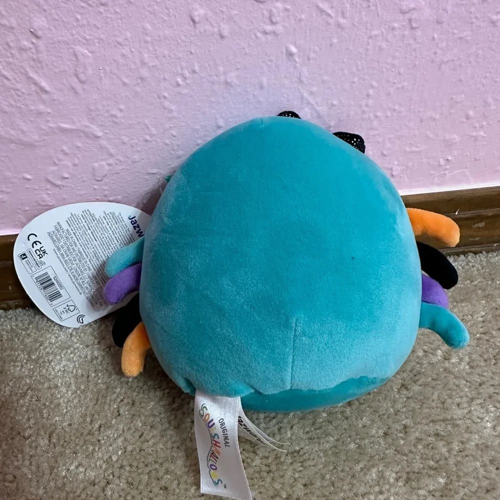 Squishmallows Cheryl the Teal Spider Glitter Black Tummy Bow 5” NWT Halloween
